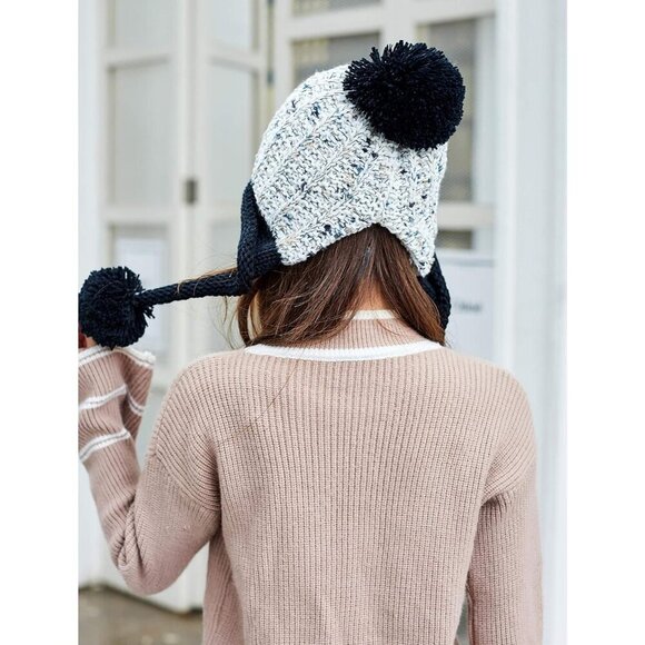 Women White Black Winter Peruvian Cover Ears Beanie Hat Ear Flaps Sherp Ski Snow main image 5